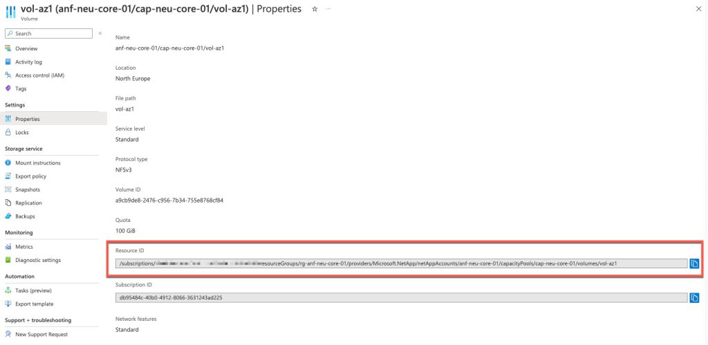 Volume properties Resource ID